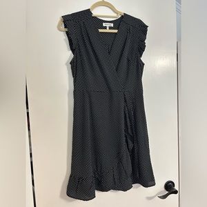 Monteau Black and White Polka Dot Ruffle Tie-Front Dress